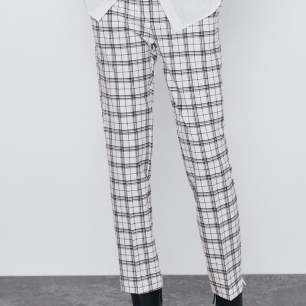 NWT Zara Black/White Plaid Pants, Size L